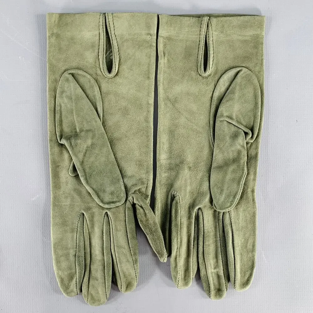 VINTAGE Size 6.5 Green Suede Gloves
